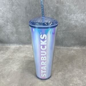 Starbucks Iridescent Hologram Dome Venti 24oz Cold Cup Blue Purple with Straw